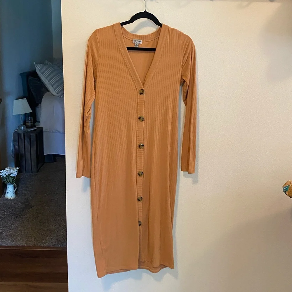 Front Button Tan Dress - Picture 1 of 4